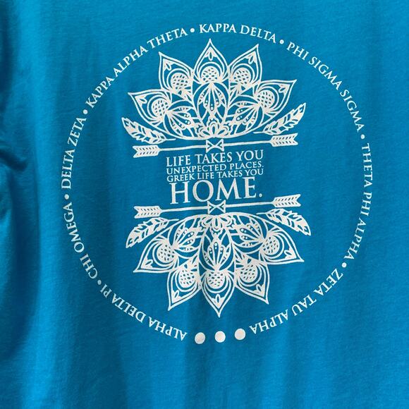 Sorority Panhellenic Recruitment V-Neck T-Shirt Short Sleeve Turquoise Sz Small - Picture 4 of 9